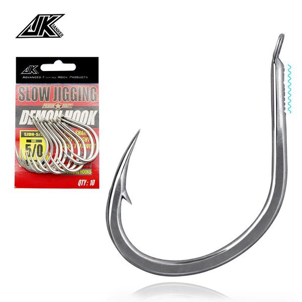 

5/0 6/0 fishing hooks sea barbed silver slow jig 4x heavy duty head demon hook shore jigging for pitching japan