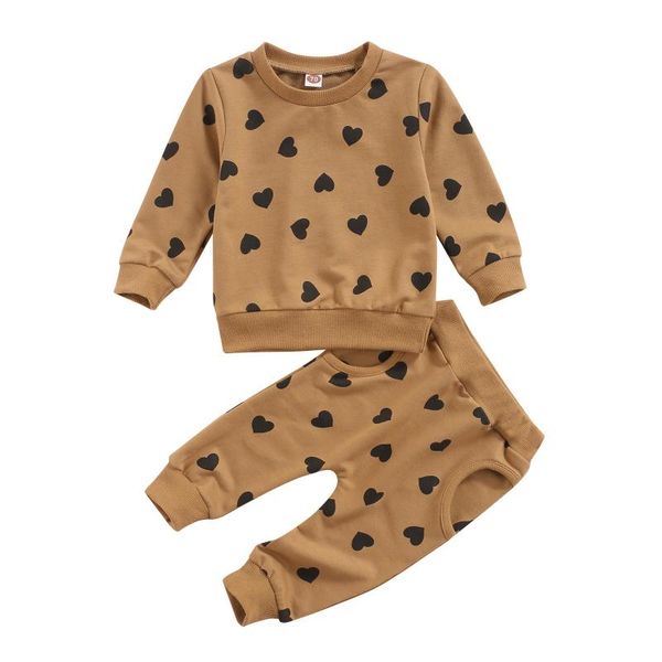 

clothing sets infant baby hoodie set, heart print long sleeve pullover with pants for boys girls 0-3t, White