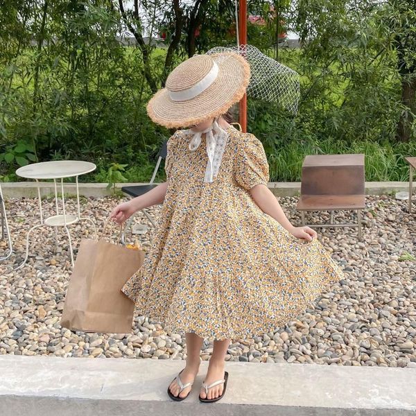 

summer arrival girls fashion floral dress kids cotton dresses flower girl girl's, Red;yellow