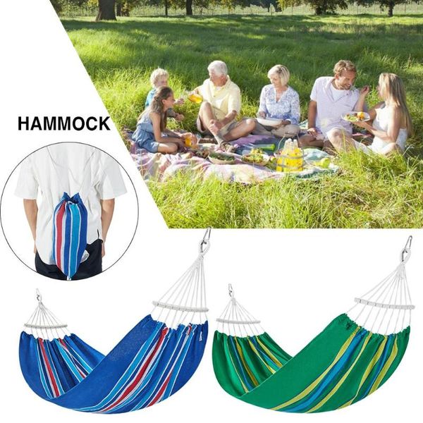 

backpack portable hammock for camping garden beach travel hanging bed outdoor ultralight stripes cotton fabric swings hammocks sleeping bags