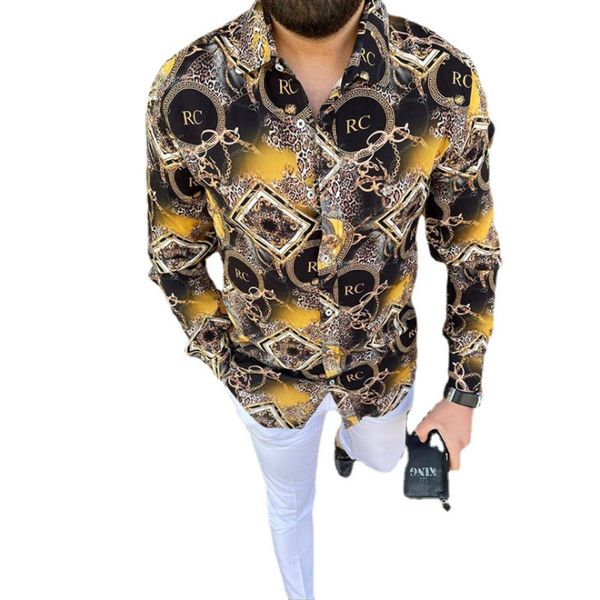 

plus sizes 3xl men's casual retro blusa shirts long sleeve autumn hawaiian shirt skinny fit printed pattern man clothes cardigan blouse, White;black