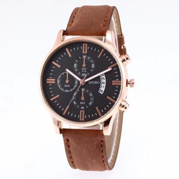 

watch men's casual fashion calendar business belt, Slivery;brown