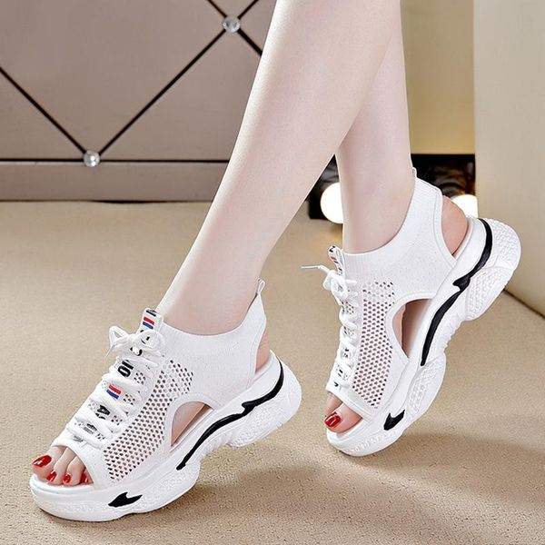 

sandals women's sports 2021 summer hollow flat ins fashion all-match platform increase 5cm female casual shoes, Black
