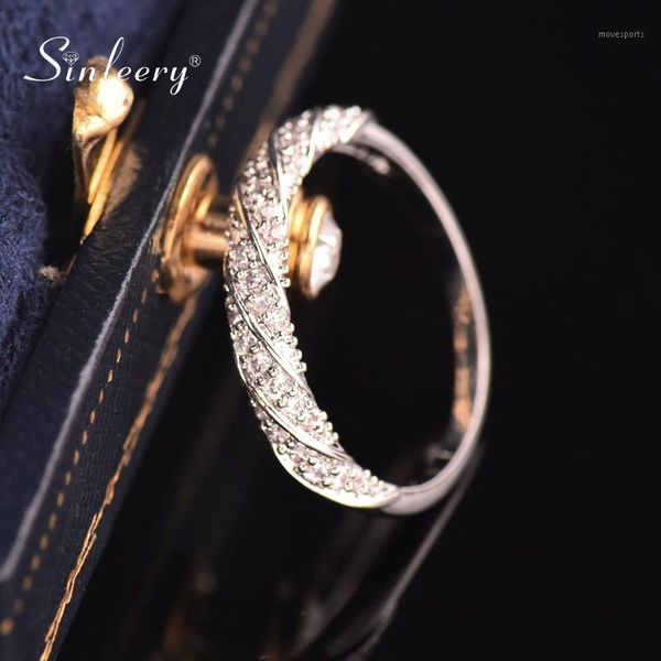 

cluster rings sinleery dazzling spiral circle wedding silver color full crystal engagement for women jewelry jz659 ssa1, Golden;silver