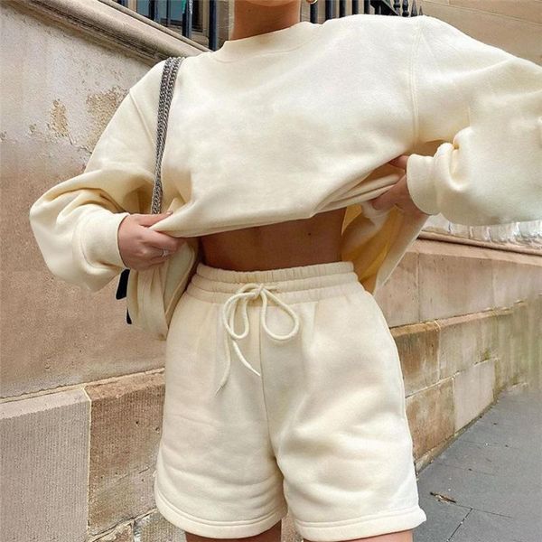 

women's tracksuits autumn winter tracksuit long sleeve sweatshirt and shorts knitted suit 2 pieces matching set for women casual street, Gray