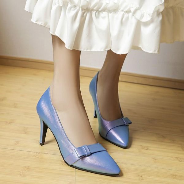 

dress shoes elegant shiny women's pointed head stiletto shallow mouth single sweet bow dancing, Black