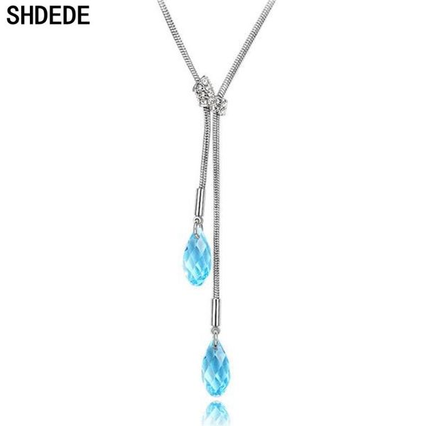 

pendant necklaces shdede austrian crystal necklace pendants wedding party fashion jewelry gift tassel ladies short chain water drop -2736, Silver