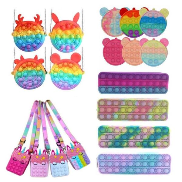 

dhl coin purse favor push bubble pencil case fidget toys rainbow silicone girls bags antistress stress reliever toys for children hs07