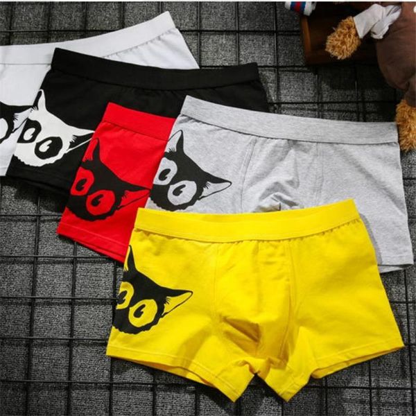 

underpants cotton cat breathable cueca homme modal mens underwear boxers shorts u convex male men boxer gay panties, Black;white