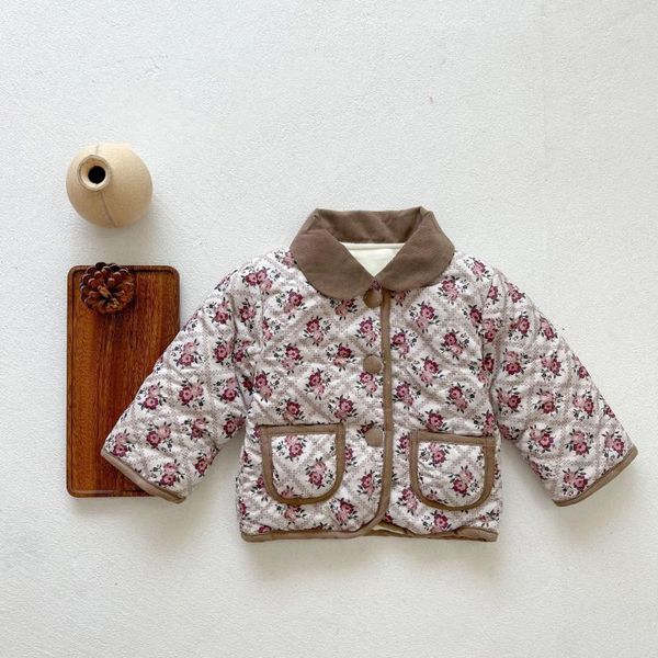 

down coat born baby kids sport outfits flower printed fashion girls clothing boys warm winter plus thick velvet outerwear 0 to 3 years, Blue;gray