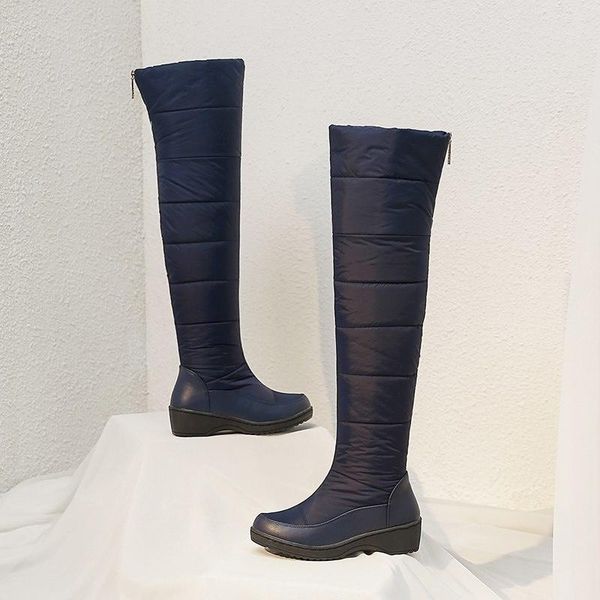 

boots qplyxcobig size 35-44 warm down snow women plush zipper over the knee high black blue ladies cotton winter