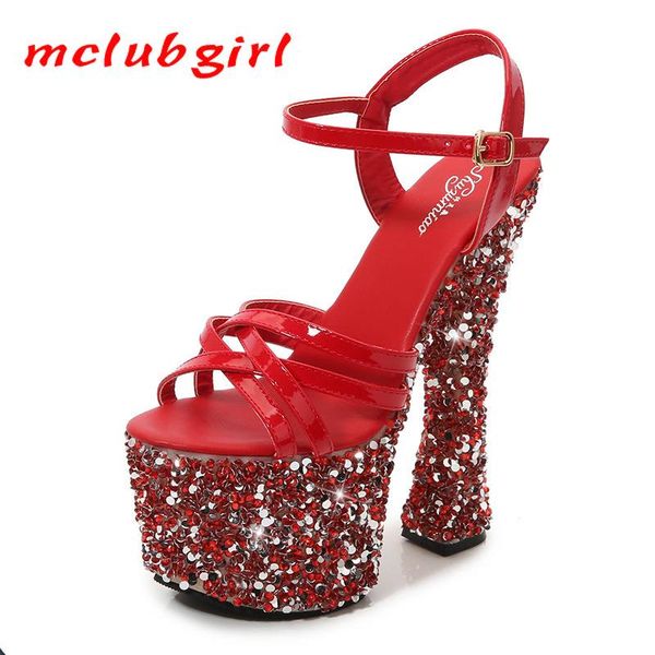 

dress shoes mclubgirl rhinestone heel summer european super high open-toe sandals women red platform lfd, Black