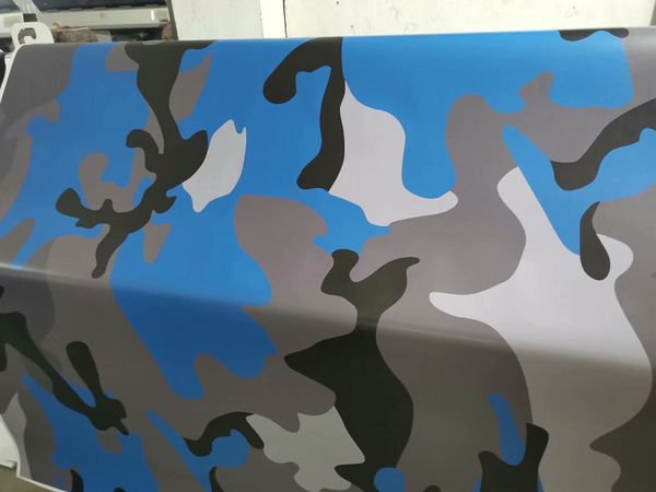 Snow Camo Vinyl Schwarz Grau Blau Camouflage Muster Aufkleber Wrap Air-Release Klebefolie Blätter für Car Wrapping