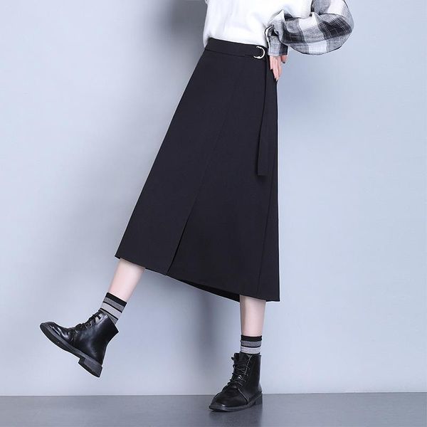 

skirts 2021 spring a-line skirt outdoor po black slim temperament high waist over the knee split mid-length high-end desig