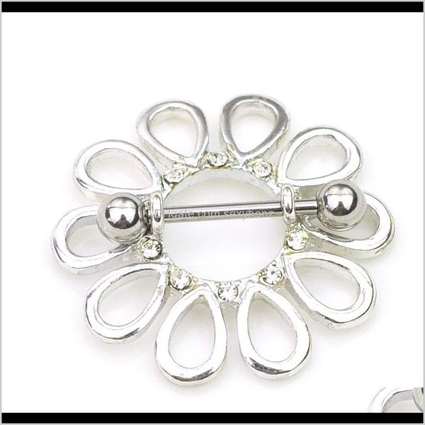 

navel & bell button rings delivery 2021 d0660 ( 1 ) nice flower style nipple ring 10 pcs clear color stone drop piercing body jewelry 2yxmu, Silver