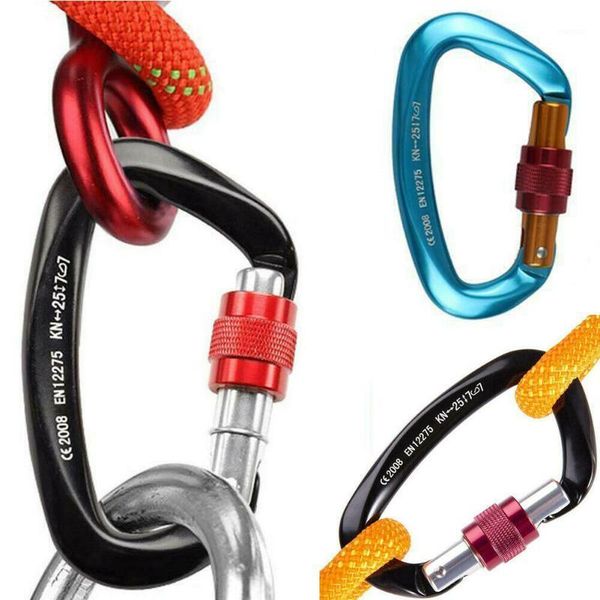

cords, slings and webbing 1~2pcs 25kn carabiner clip hook heavy duty aluminum d-ring screw lock rock climbing1