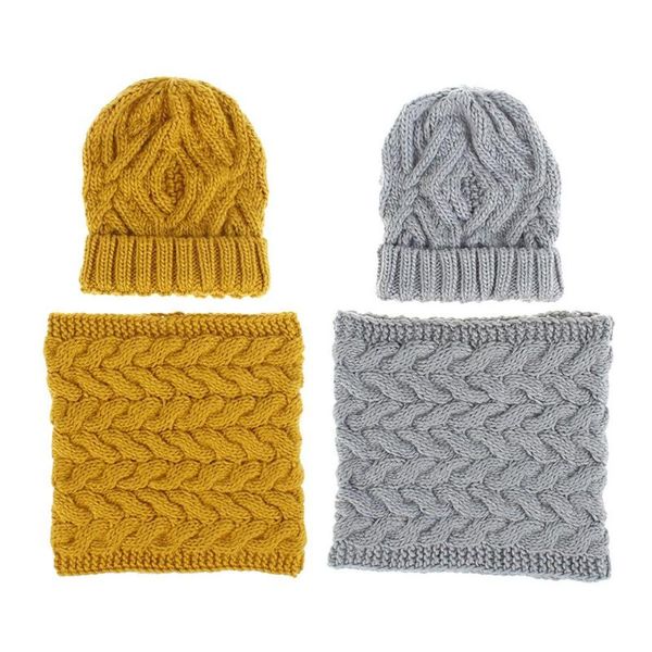 

cycling caps & masks women soft warm thick cable knitted hat scarf winter set wool collar suit, Black