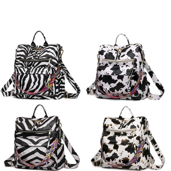 PU Couro vaca zebra imprime mochila feminina viagem ao ar livre viagem de lazer de lazer com torre de guitarra Crossbody