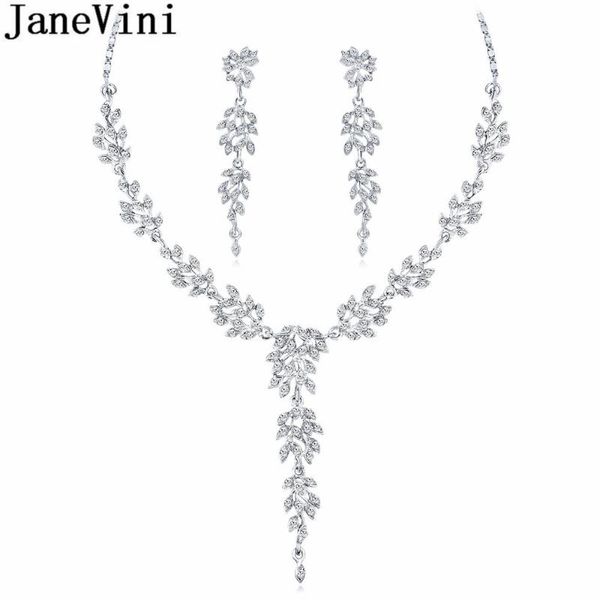 

pendant necklaces janevini silver plated women necklace set rhinestone jewelry sparkly bride crystal jewellry bridal evening party accessori