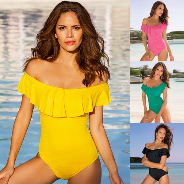 

women' summer piece swimsuit with one neck and off shoulder, Red;black