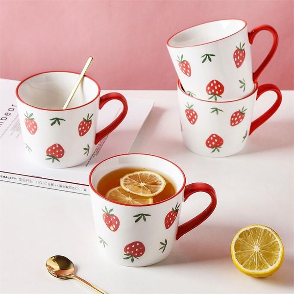 

mugs 350ml kawaii strawberry mug simple ceramic cup breakfast coffee office cute drinking juice milk water kitchen drinkware