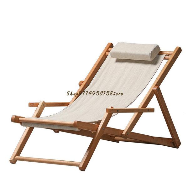 

camp furniture solid wood recliner folding lunch break balcony leisure chair canvas home nap outdoor summer lazy