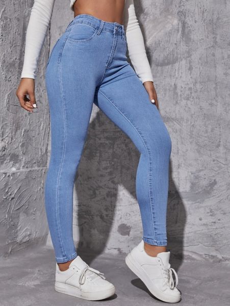 

high waist skinny cropped jeans g9d1#, Blue