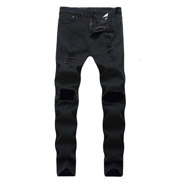 

men ripped holes fashional skinny runway slim biker jeans denim hiphop pants washed high quality, Blue