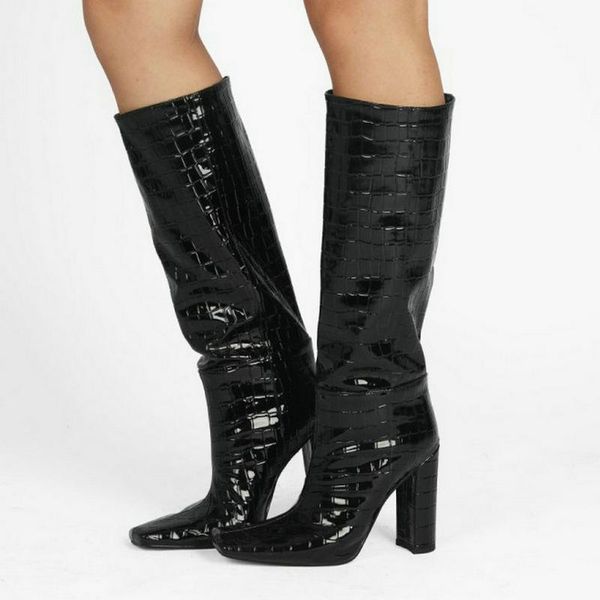

boots size 34-43 knee high women design fur warm winter shoes fashion heel woman footwear, Black