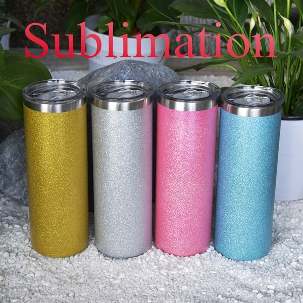 

20oz straight sublimation texture tumblers powder glitter bottles with plastic straws & lids double wall vacuum coffee portable beer milk wa