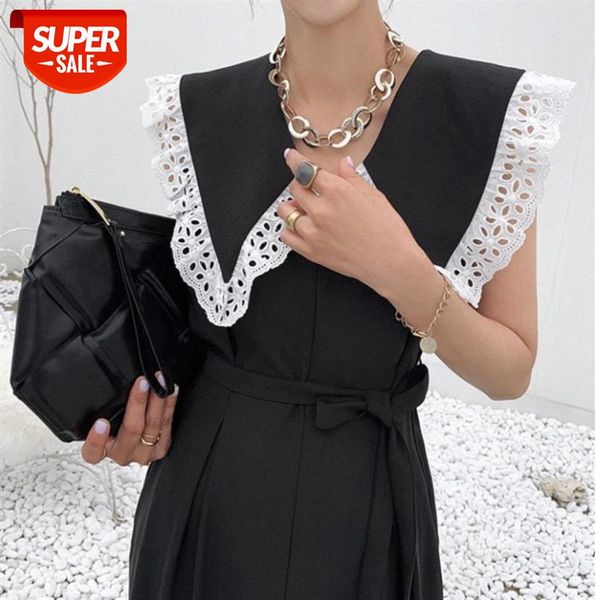 

ins lace sweet lady mid-length doll collar jumpsuit #qf2g, Black;gray