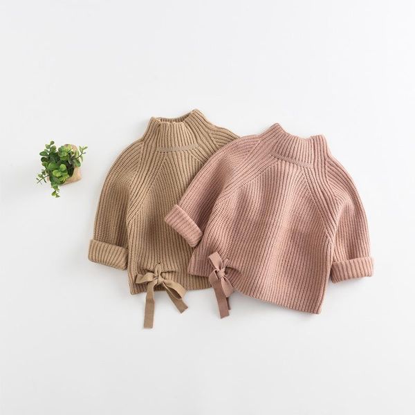 

pullover 2021 soild color baby clothes winter soft sweaters for children's toddler girl bow 1-4 years, Blue