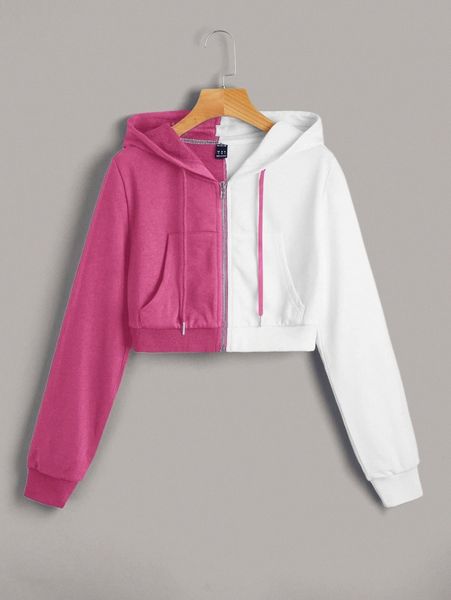 

two tone zip up hooded sweatshirt s5qu#, White;black