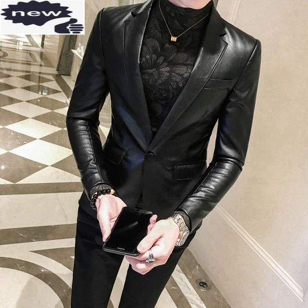 

fashion 2021 leather suit men single button slim formal jacket spring autumn printing party blazers male plus size men's suits &, White;black