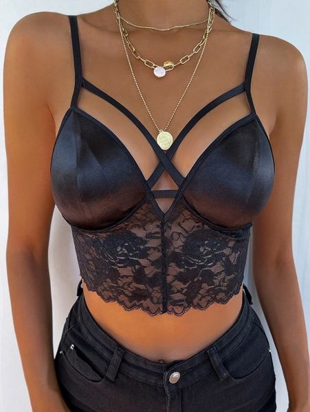 

lace trim crop cami n418#, White