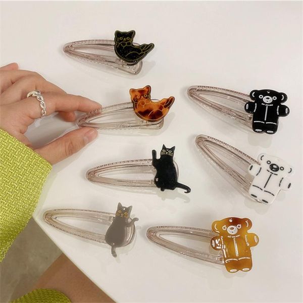 

hair clips & barrettes aomu korean retro colourful acrylic cat panda cartoon clip cute transparent animal geometric hairpin for women party, Golden;silver