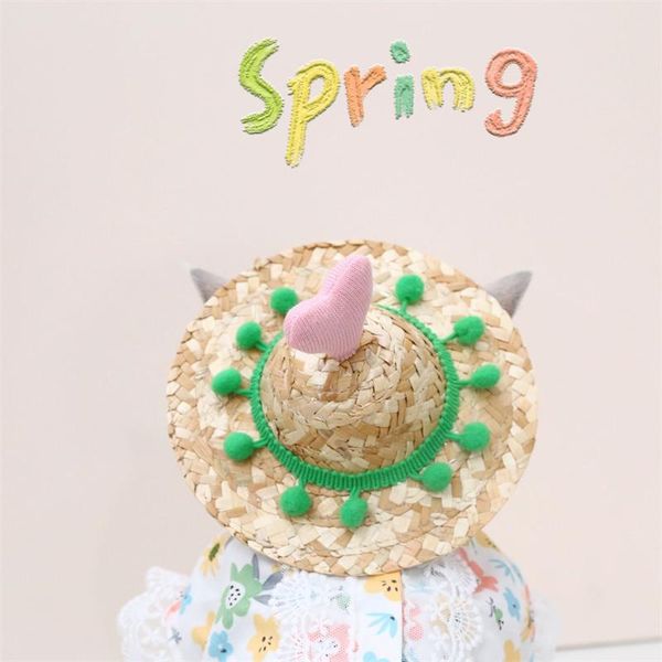 

cat costumes pet hand-woven cats and dogs summer sun visor straw hat love ball cute fixed net celebrity po props puppy kitten gif