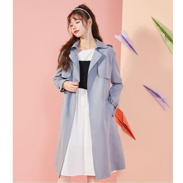 

spring korean version mid long loose deerskin velvet small windbreaker coat 2t1a3010 women's trench coats, Tan;black
