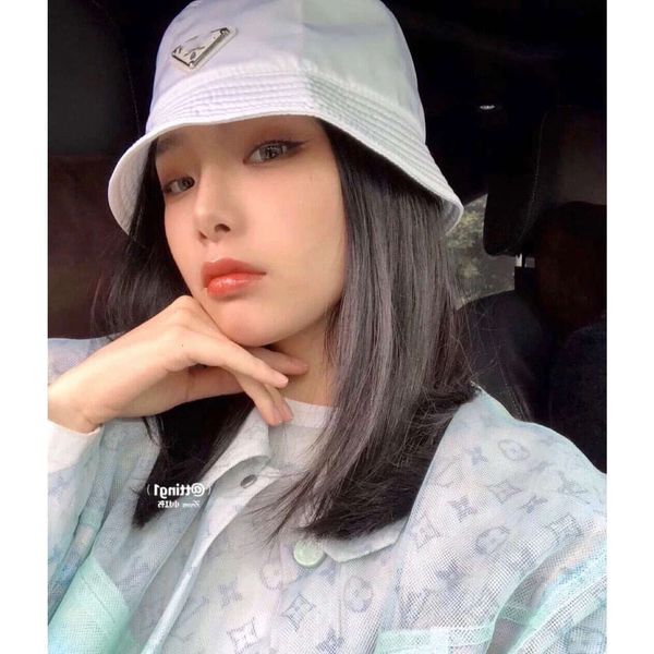 

sun hat high version yang mi same triangle iron brand nylon fisherman's p letter spring autumn women's round hat, Blue;gray