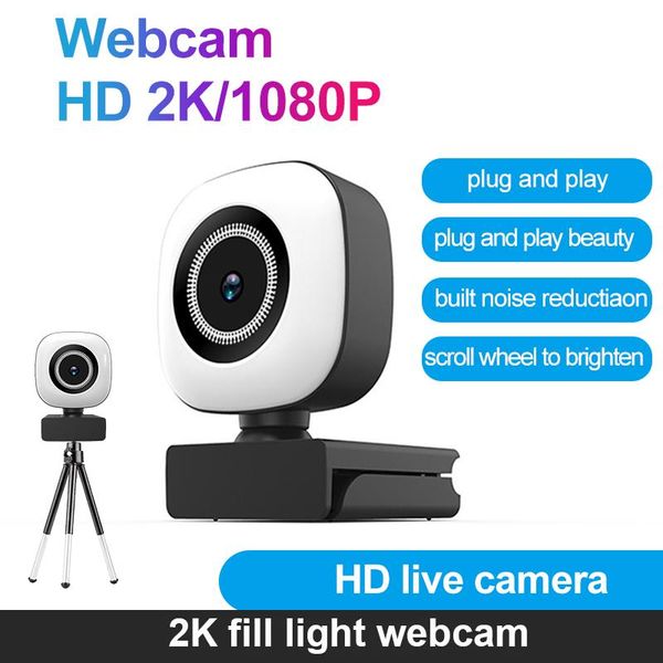 

webcams autofocus with beauty light webcam 2k 1080p hd web camera pc lapdeskcomputer microphone ring tripod cam