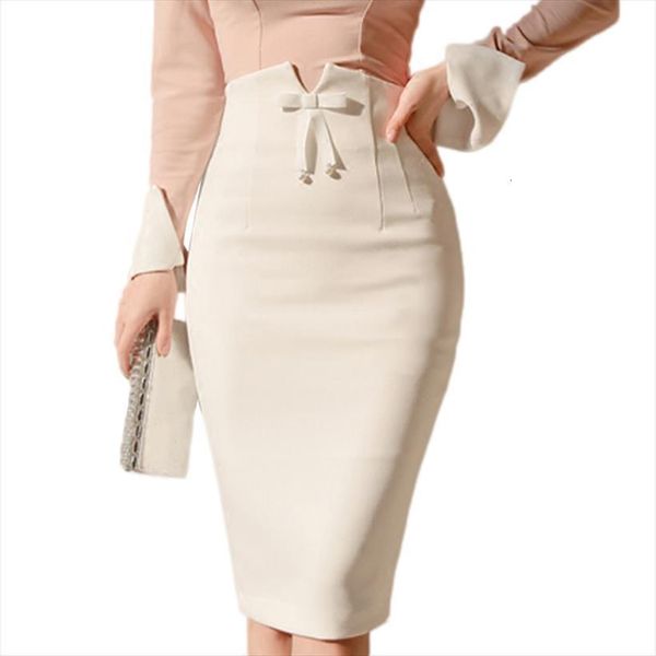 

high waist midi spring womens skirt summer office korean elegant split back white bodycon pencil, Black