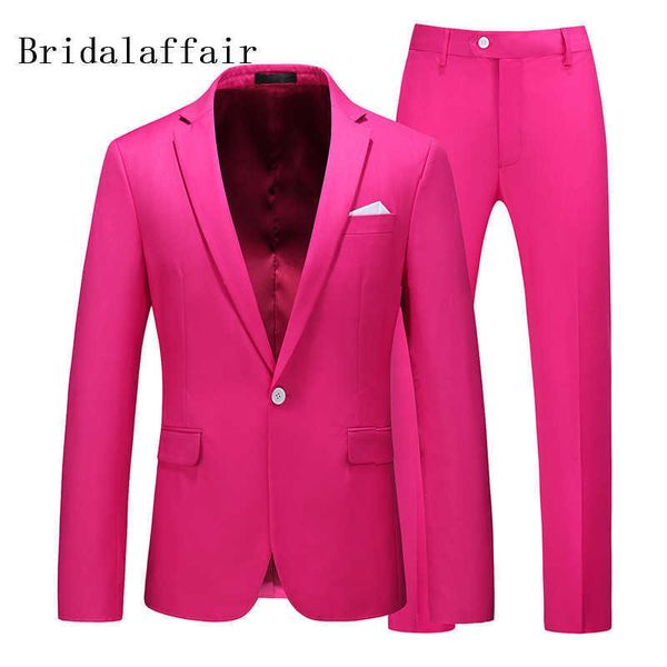 KUSON Hot Pink Männer Hochzeitsanzug 2020 Casual Male Blazer Hosen Slim Fit Anzüge für Männer Kostüm Business Formale Party Bräutigam Smoking X0909