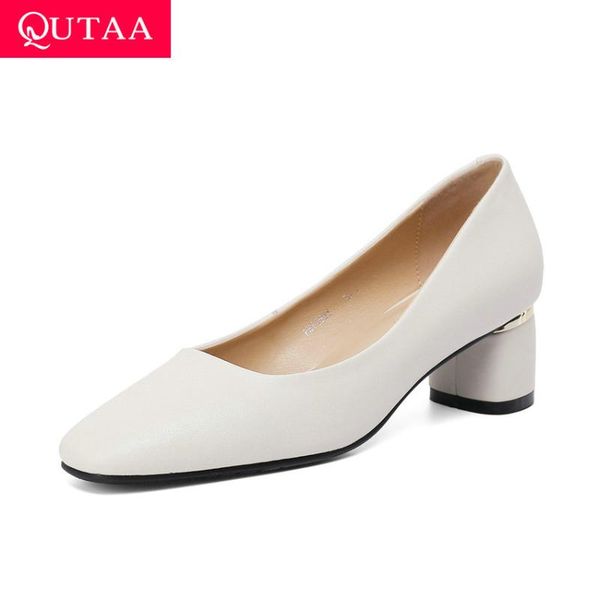 

genuine leather basic female shoes square toe all match women pumps spring autumn med heels big size 34-43 dress, Black