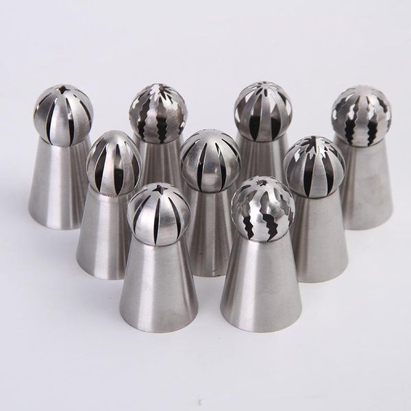 

stainless steel cake decor piping tips set with coupler 6/7/12pcs spherical russian style cream nozzle for baking h88f & pastry tools