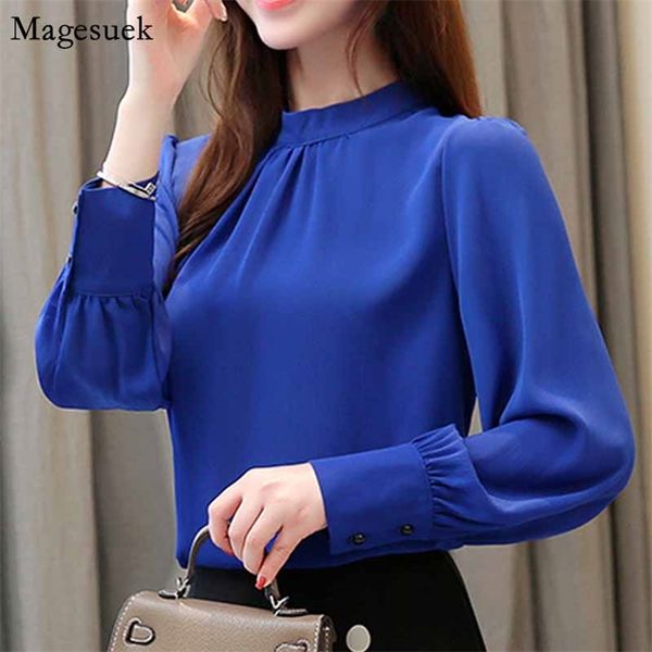 

women office lady elegant solid pullover shirt for plus size ladies autumn chiffon long sleeve blouse 10600 210518, White