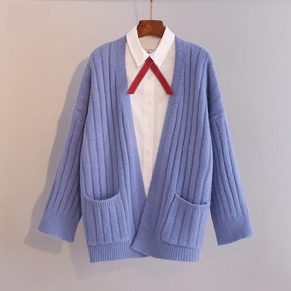 

sweaters autumn cardigans women v neck long sleeve loose pocket solid sweater knitted cardigan coat casual female knit, White;black