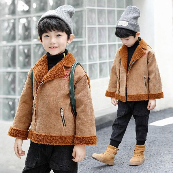 

coat boys long sleeve hoodless short fur casual fashion winter coats thick fleece outdoor jackets, Blue;gray