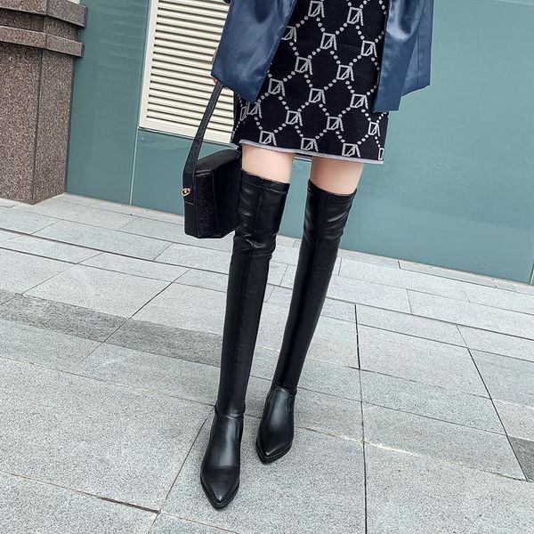 

black flat thigh high boots platform women slim thick sole over the knee shoes winter long 2021