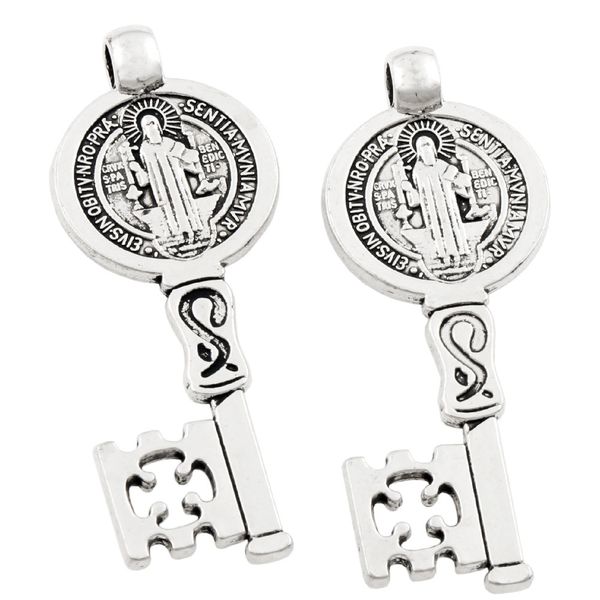 

antique silver st benedict medal cross smqlivb key charm beads catholic chriser pendants alloy l1684 25x59mm 40pcs/lot, Bronze;silver