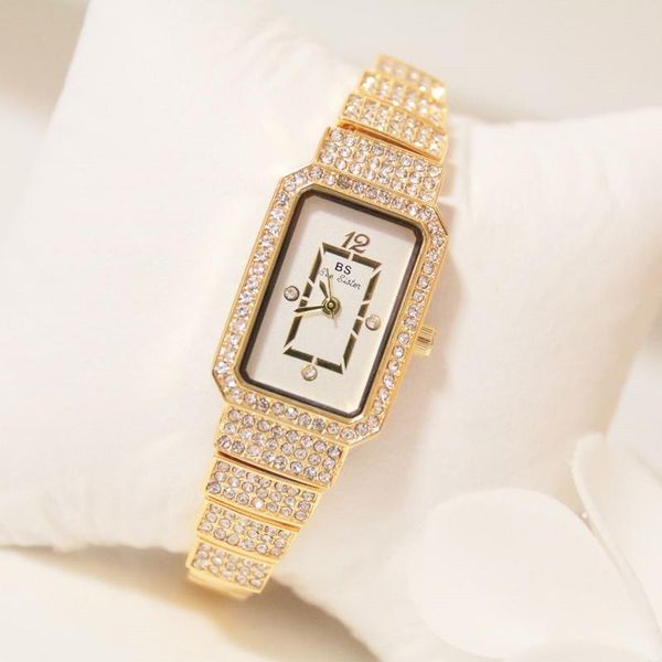 

wristwatches 2021 arrival square watches women dress female wrist watch quartz diamond gold wristwatch bayan kol saati, Slivery;brown